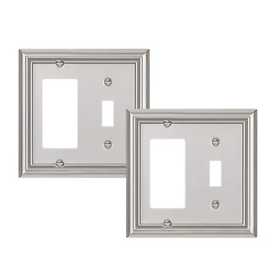 DEWENWILS Combo Toggle/Decorator Wall plates, Brushed Nickel Double Outlet Cover - Image 1 of 4