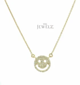 14K Gold 0.28 CT VS/F-G Diamond Smiley Face Pendant Necklace - The Jewelz - Picture 1 of 4