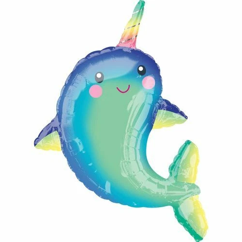 Anagram 39" Happy Narwhal Super Shape Foil Balloon