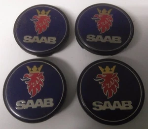 SAAB Genuine Set of 4 Wheel Hub Caps Griffon Head Logo Blue Red Silver 12802437 - Picture 1 of 1