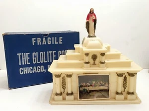 Vintage GLOLITE Last Supper Jesus Altar LIGHTED in ORIGINAL BOX WORKING NO MUSIC - Picture 1 of 24