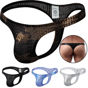 Men Faux Leather G-string Thong T-back Lingerie Briefs Sexy Underwear Panties US - Picture 1 of 25