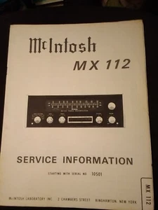 McIntosh MX-112 Service Manual Serial 10S01 Parts 038-258 Receiver Original - Picture 1 of 3