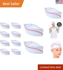 Sombreros de papel retro Soda Jerk de 10 piezas con rayas rojas para fiestas temáticas - Imagen 1 de 9