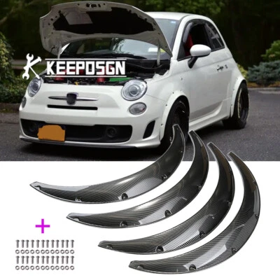 4 For Fiat 500 Abarth Panda 35" Fender Flares Arch Widebody Mudguard CARBON Look - Image 1 of 4