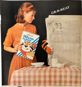 Tony Tiger Newspaper Kelloggs Vintage 1962 Magazine Print Cereal Ad Corn Flakes - Picture 1 of 6