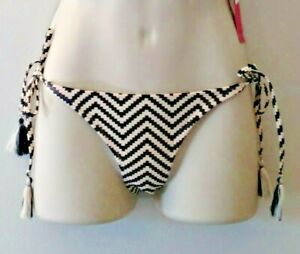 Xhilaration Brown Tan Striped Cheeky Shirred Bikini Bottom swim bathing suit Sm