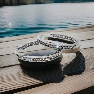 Crystals By Swarovski Rhodium Overlay Pavé Inside Out Hoop Earrings 1.25" - Picture 1 of 9