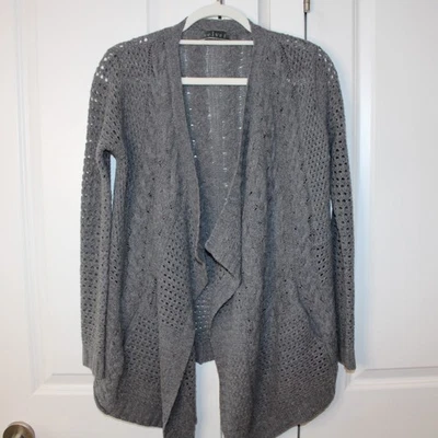 VELVET by Graham and Spencer Wool Cashmere Open Knit Gray Cardigan | PS - Image 1 of 4