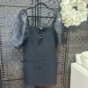 Forever 21 Black Smocked Puff Sleeves Knee Length Dress Size 2X NWT - Picture 1 of 6
