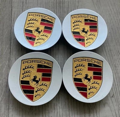 PORSCHE MACAN Caps Silver Color Crest 4x Factory OEM Center Caps - Image 1 of 4