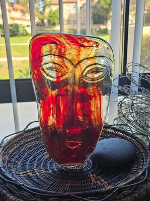 1980s JARAMILLO BROTHERS Mexico 'Sky Dreamer' Cast Art Glass Mask Sculpture - Image 1 of 4