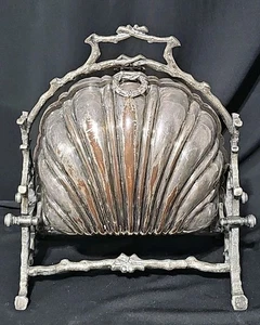 Antique Victorian Biscuit Bread Bun Warmer Silver Plated Calm Shell - Picture 1 of 13