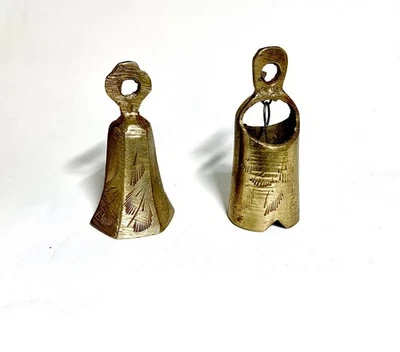 Antique Brass Bells Set of 2 Etched Made in India - Image 1 of 4