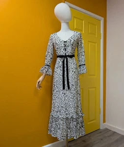 Vintage 1970s Richard Shops Black/White Lace Maxi Dress - Size 8 - Picture 1 of 15