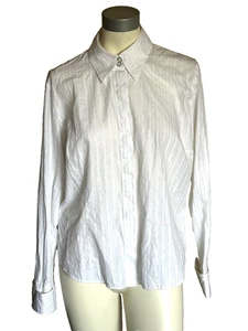 Talbots weiß mit silbernem Metallfaden 3/4 Ärmel Knopfleiste Bluse Größe 16 - Bild 1 von 8