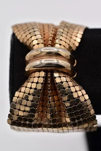 Rau F Co Vintage Chainmail Mesh Bow Bracelet Gold Tone Chunky Signed 1980s BinAW - Picture 1 of 12