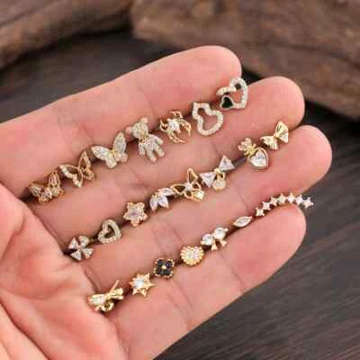 1Pcs Cute Lip Labret Piercing Stainless Steel CZ Cartilage Rings Jewelry Gifts - Image 1 of 4