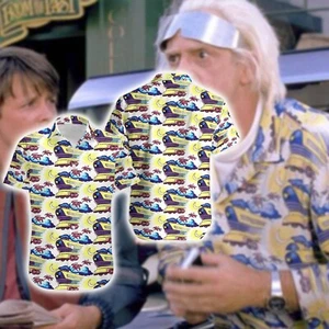 Camisa Hawaiana Doc Brown Emmett Marrón Verano Hawaiana Regreso al Futuro Corta - Imagen 1 de 2