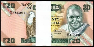 Zambia 20 Kwacha 1980 1988, BUNDLE Pack of 100 PCS, Consecutive, UNC, P-27e - Picture 1 of 5