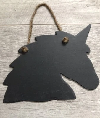 Handmade Slate Unicorn Chalkboard Shabby Chic Message Memo Blackboard Plaque - Image 1 of 4
