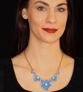 Kate Spade Beach House Bouquet Floral Collar Necklace blue flower rose crystals - Picture 1 of 12