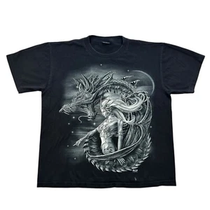 Vintage 90s Dragon Fairy Queen Double Sided Graphic Shirt Size Large Wild Goth - Picture 1 of 7