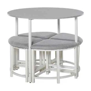 Space Saving 4 Seater Dining Table And Chairs Home Round Modern Stool Table Set - Picture 1 of 11