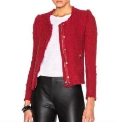 IRO Red Agnette Jacket Distressed Tweed Boucle in Size 2 - Image 1 of 4