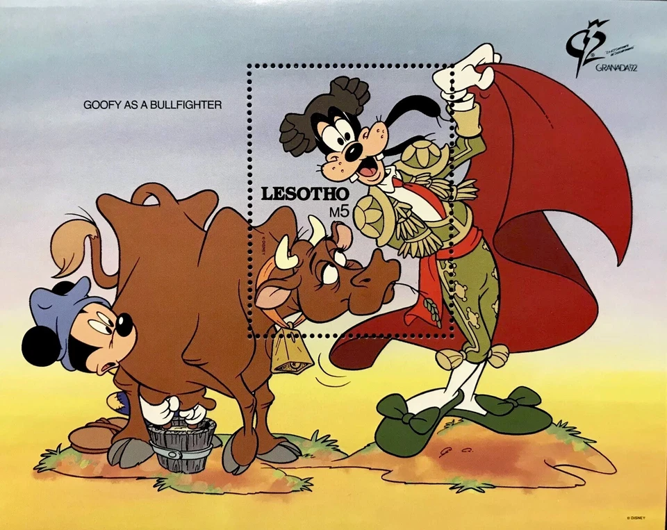 LESOTHO GRANADA '92 DISNEY STAMPS S/S 1992 MNH BULLFIGHTER GOOFY MICKEY MOUSE  1 - Image 1 of 1
