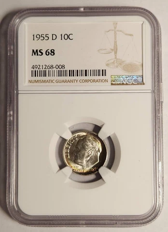 1955 D Dime Roosevelt NGC MS-68 - PRETTY COLORS! Cover