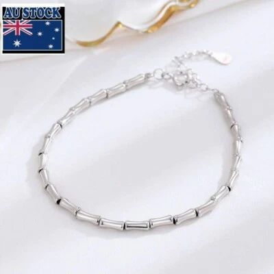 Fashion Woman Real s925 Sterling Silver Bamboo Bracelet Bangle - Image 1 of 4