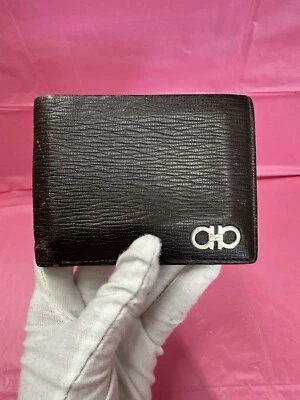 Auténtica billetera Salvatore Ferragamo MARRÓN Y AZUL MARINO de cuero de vaca para hombre PLIEGUE Foto 1 de 4