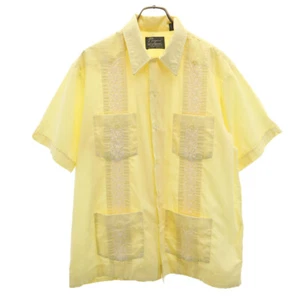 guayabera by HABAND 80s vintage Short sleeve Cuban shirt L yellow Men's - Picture 1 of 9