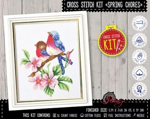 Spring birds cross stitch counted kit - DIY embroidery kit 'Spring chorus' - Picture 1 of 9