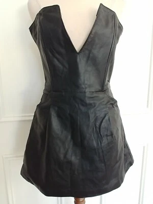 Winston Wolfe Size 10 Black Leather Strapless Mini Dress Party Cocktail - image 1 of 4