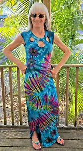 JAYLI NEPAL Handmade MUDMEE TIE DYE langes Kleid ÖSEN KREISAUSSCHNITT Frontschlitz - Bild 1 von 6
