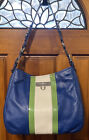 MY FLAT IN LONDON Blue Green Cream Soft Leather Large Hobo Bag Purse