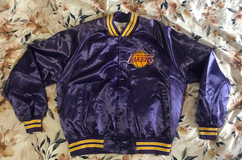 LOS ANGELES LAKERS VINTAGE SATIN STARTER STYLE JACKET CHALKLINE PURPLE EXTRALARG Cover