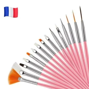 Lot 15 Pinceaux Manucure rose Art Nail Ongle Resine Acrylique Gel UV vernis set - Imagen 1 de 12