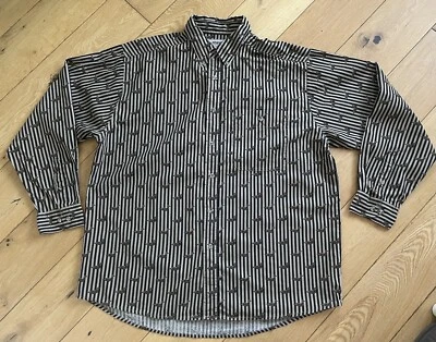 Wrangler Rugged Wear Shirt Men’s XL Brown Long Sleeve Striped Duck Print - Image 1 of 4