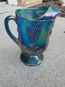 Indiana Carnival Glass Harvest Grape Blue Iridescent Pitcher - Picture 1 of 5