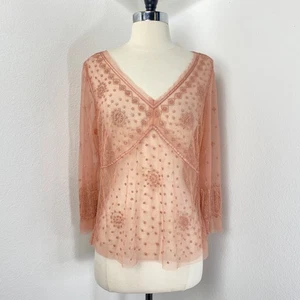 Blusa Betty Barclay Rosa Transparente Grande Malla Bordada Mangas Largas Caprichosa Hada - Imagen 1 de 9