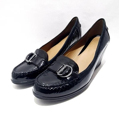 Zapatos de cuña Geox talla 7 UK EU 40 zapatos de corte de charol negro Foto 1 de 4