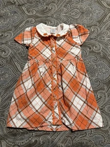 Gymboree Pumpkin Plaid Dress Peter Pan Short Sleeve Ruffle Orange Girls 4T - Picture 1 of 5
