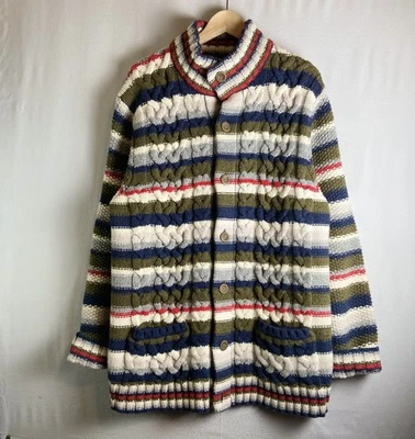 Lands’ End Canvas 100% Lambswool Cardigan Sweater Women’s XL Striped Knit Winter - Image 1 of 4