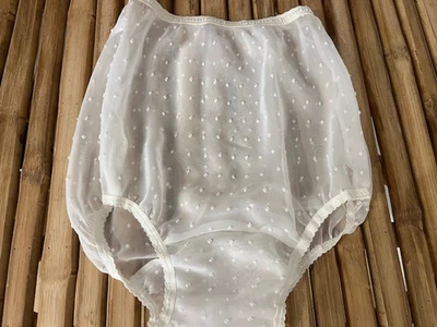 SECRETS IN LACE NYLON WHITE GRANNY SHEER PANTIES sz L - Image 1 of 2
