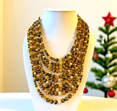 NEW Jay King DTR 925 Sterling Tiger's Eye Yellow Opal 10-Strand Chunky Necklace - Image 1 of 4