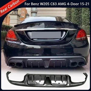 For Benz W205 C63 AMG 2015-2021 Carbon Fiber Rear Bumper Diffuser Lip - Picture 1 of 11