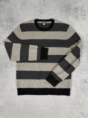 Express Sweater Mens Large Black Gray Striped 100% Lambswool Pullover Preppy - Image 1 of 4